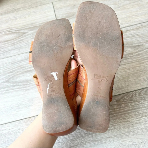 Pikolinos  Brown Tan Leather Embroidered Square Toe Slingback Sandals - Picture 12 of 14